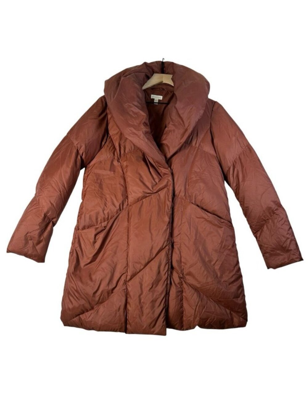 Garnet Hill Packable Puffer Coat Womens 4 Rust Brown Snap Wide Collar Quilted